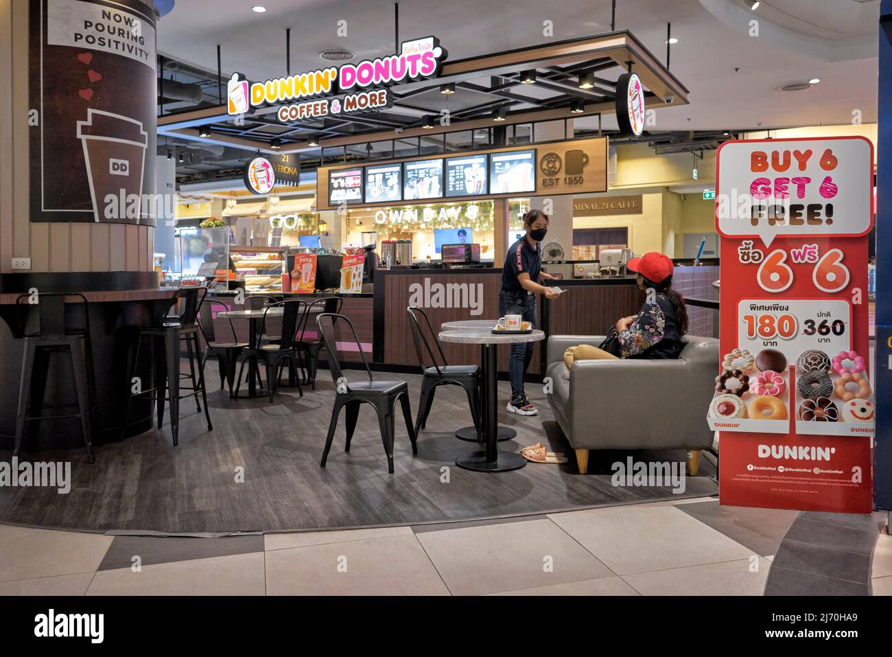 Dunkin Donuts interior, snack bar, cafe and restaurant inside Terminal 21 shopping mall Pattaya Thailand Southeast Asia Stock Photo