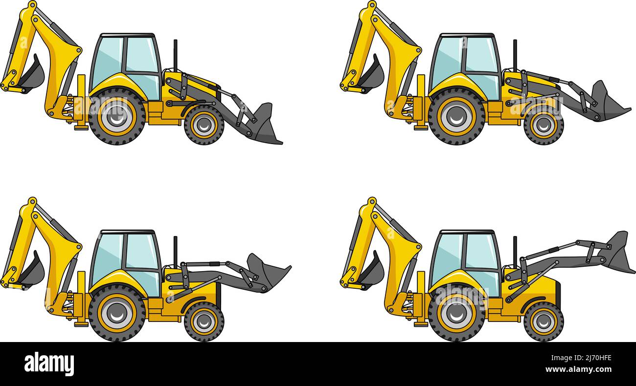 Backhoe loaders. Heavy construction machines. Vector illustration Stock