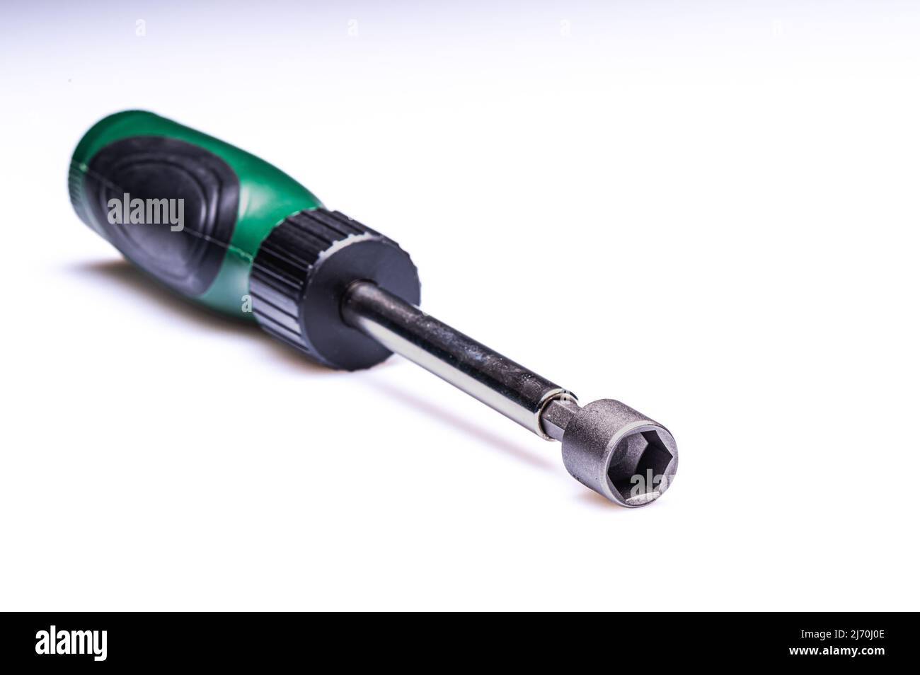 Interchangeable screwdriver set with different types of metal steel heads and bits, selective