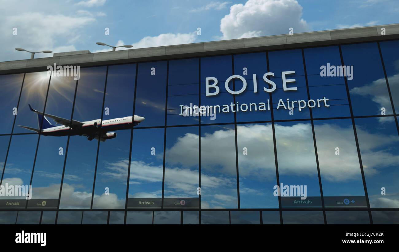Aircraft landing at Boise, Idaho, USA 3D rendering illustration
