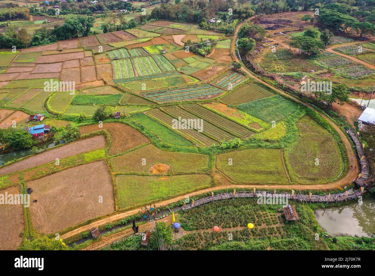 Aerial views of Pua and the rice fields in Nan province, Thailand Stock ...