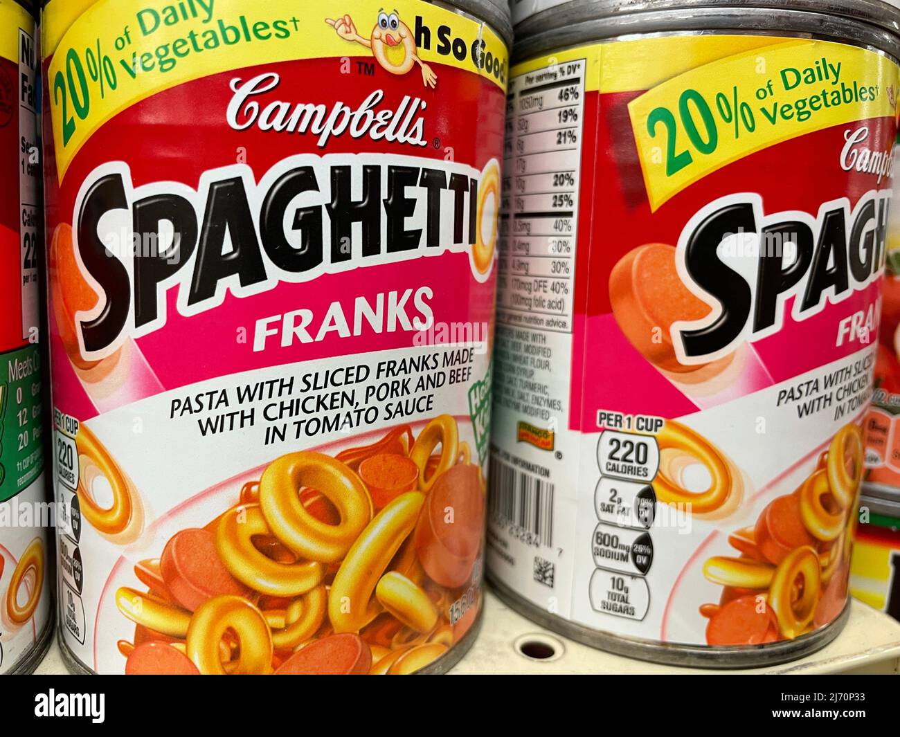 Grovetown, Ga USA - 04 20 22: Canned Pasta on a retail store shelf