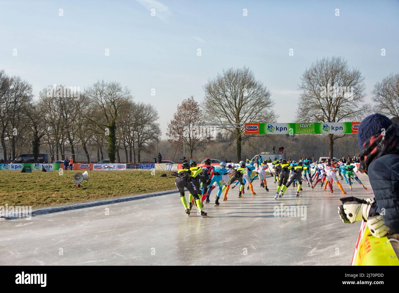 Marathon Ice speed skating on outdoor natural ice in Noordlaren in