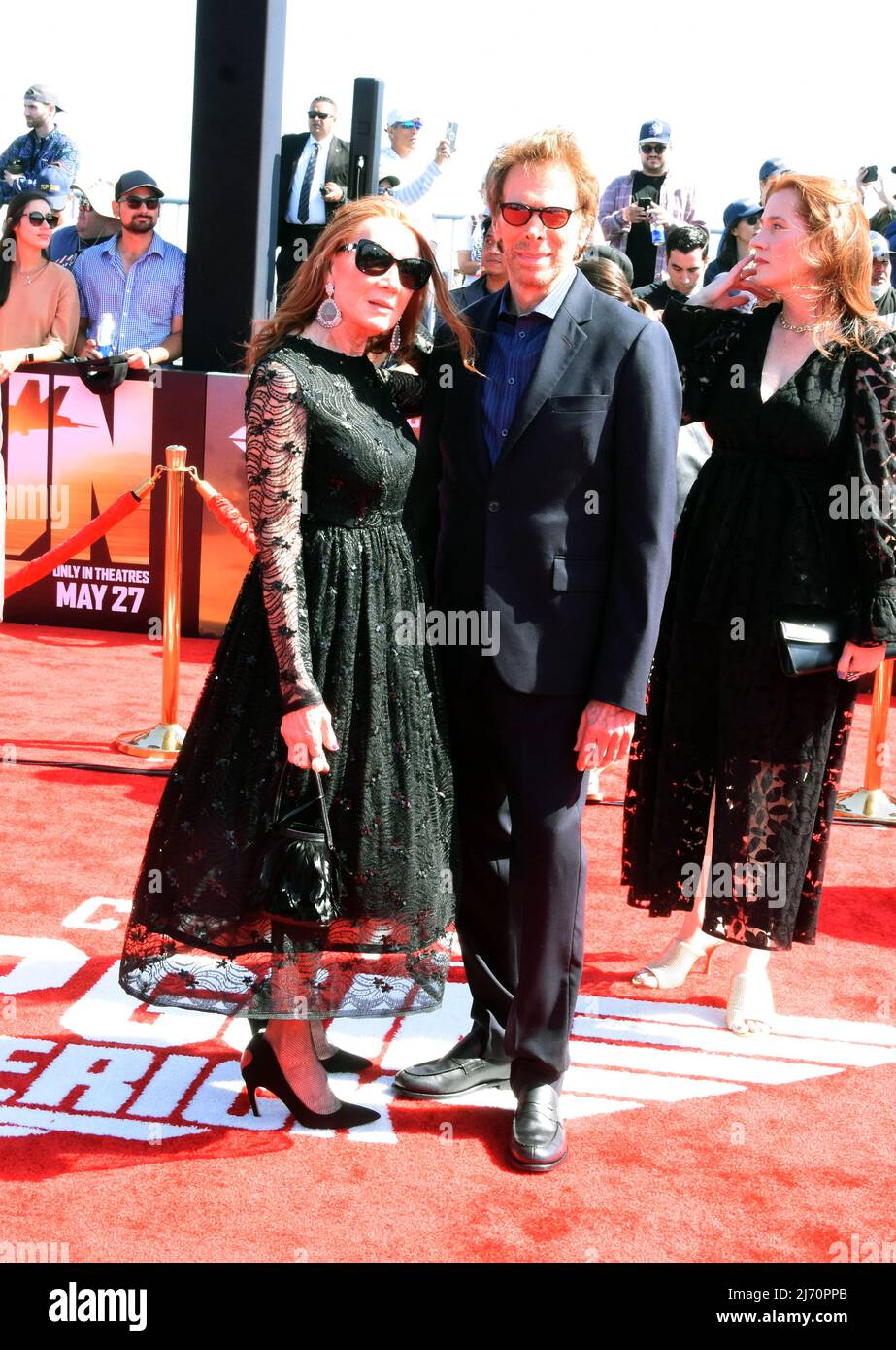 San Diego, California, USA 4th May 2022 Producer Jerry Bruckheimer and wife Linda Bruckheimer attend The Global Premiere of Top Gun: Maverick at USS MIDWAY on May 4, 2022 in San Diego, California, USA. Photo by Barry King/Alamy Live News Stock Photo