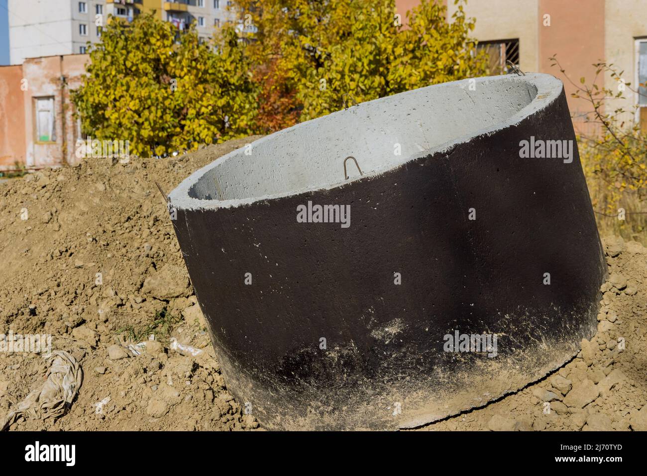 Concrete drainage pipes stacked on for building construction site Stock Photo Alamy