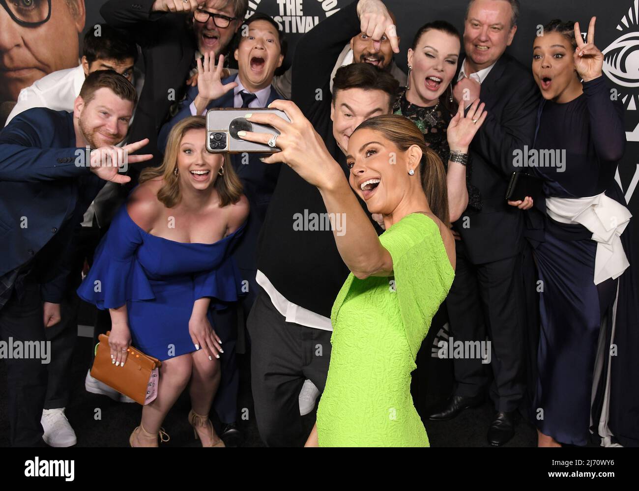 (L-R) THE PENTAVERATE Cast & Crew - Jason Weinberg, Tony Hernandez, Lilly Burns, Tim Kirby, Ken Jeong, Mike Myers, Maria Menounos, Keegan-Michael Key, Debi Mazur, Richard McCabe and Lydia West at the Netflix’s THE PENTAVERATE - After Party held at Liaison in Los Angeles, CA on Wednesday, ?May 4, 2022. (Photo By Sthanlee B. Mirador/Sipa USA) Stock Photo