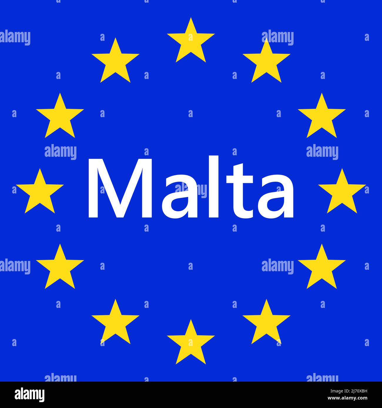Flag of European Union with Malta. EU Flag. Country border sign of the of Malta. Vector illustration. Stock Vector