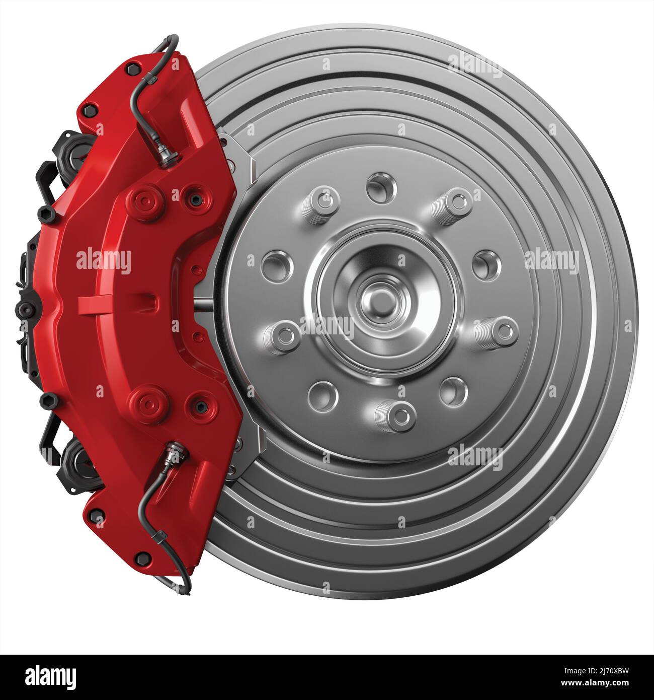 Braking system. Car brake disk with caliper isolated on white background. 3d illustration Stock Photo