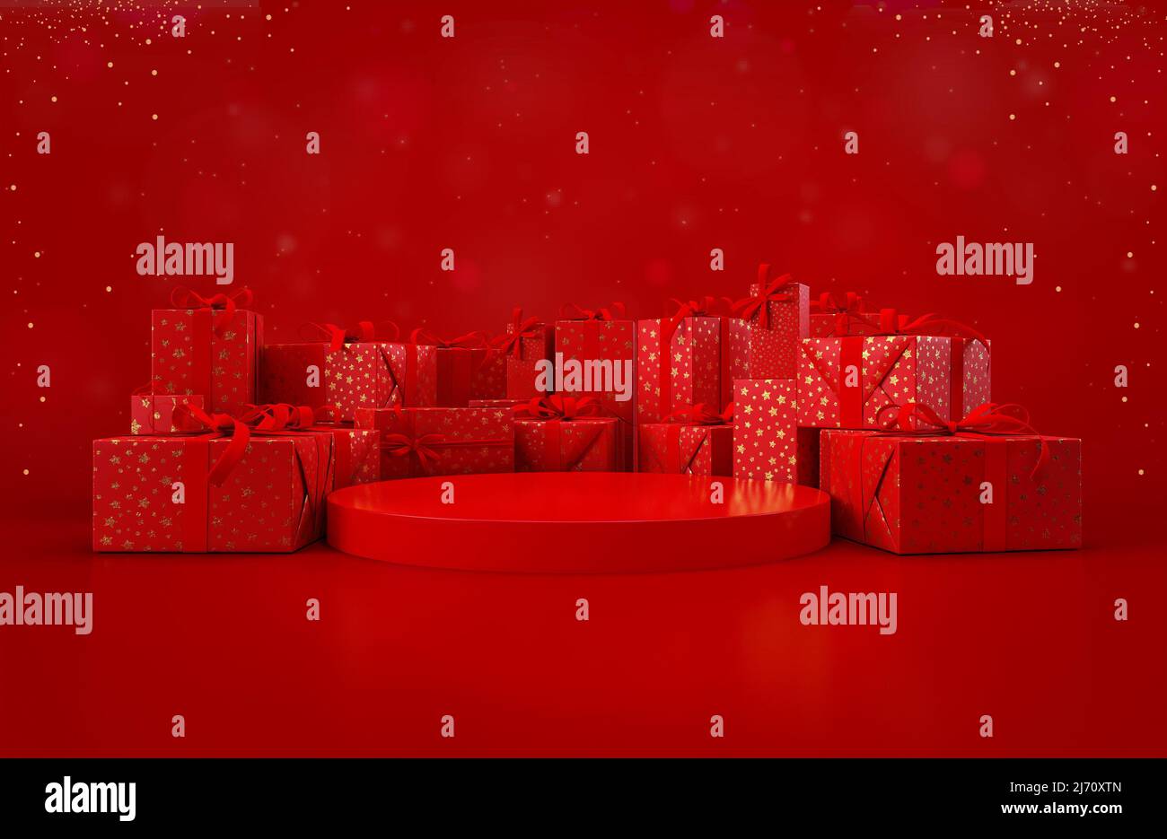 Realistic 3d gift boxes with Red Podium Stock Photo - Alamy
