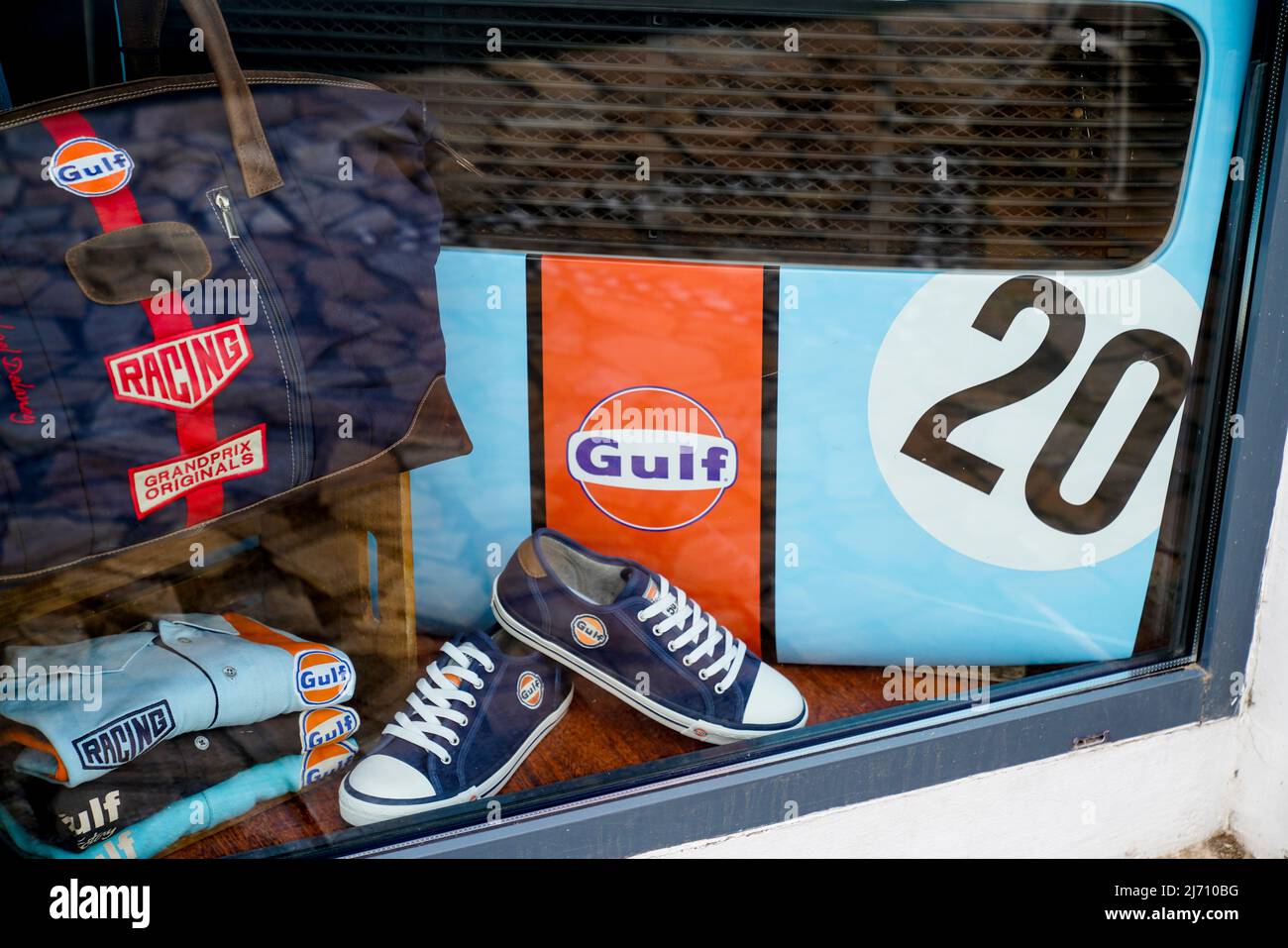 Bordeaux , Aquitaine  France - 04 26 2022 : gulf motor oil gas station logo brand and text sign on fashion store windows boutique clothing shop Stock Photo
