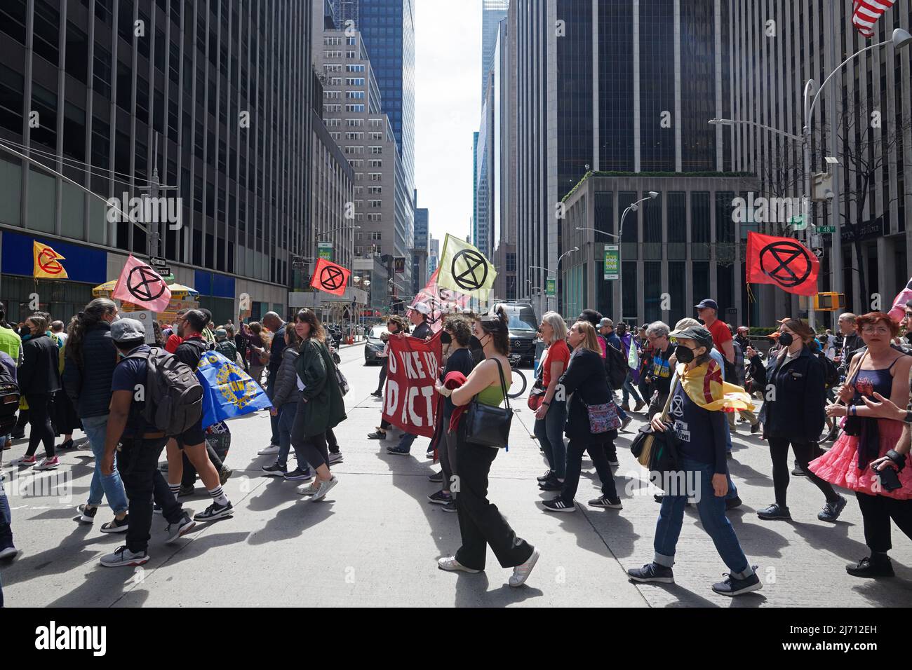 Extinction Rebellion demonstration on the street of Manhattan in New York City Stock Photo
