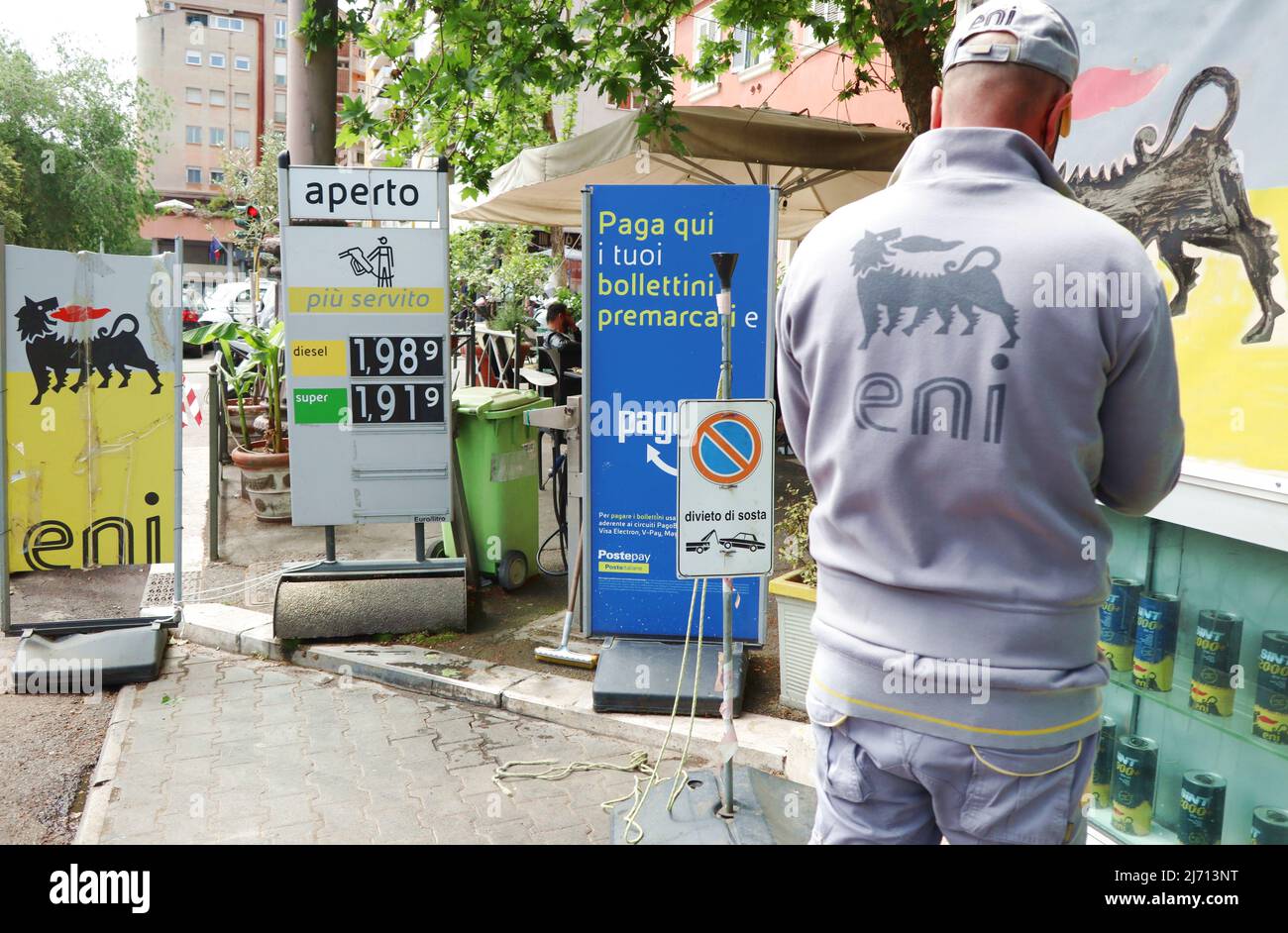 Prices displayed in a petrol station in Rome, Italy, May 4 2022. Italy's government recently