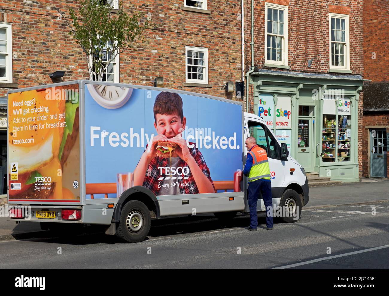 Tesco delivery van in Market Weighton, East Yorkshire, England UK Stock