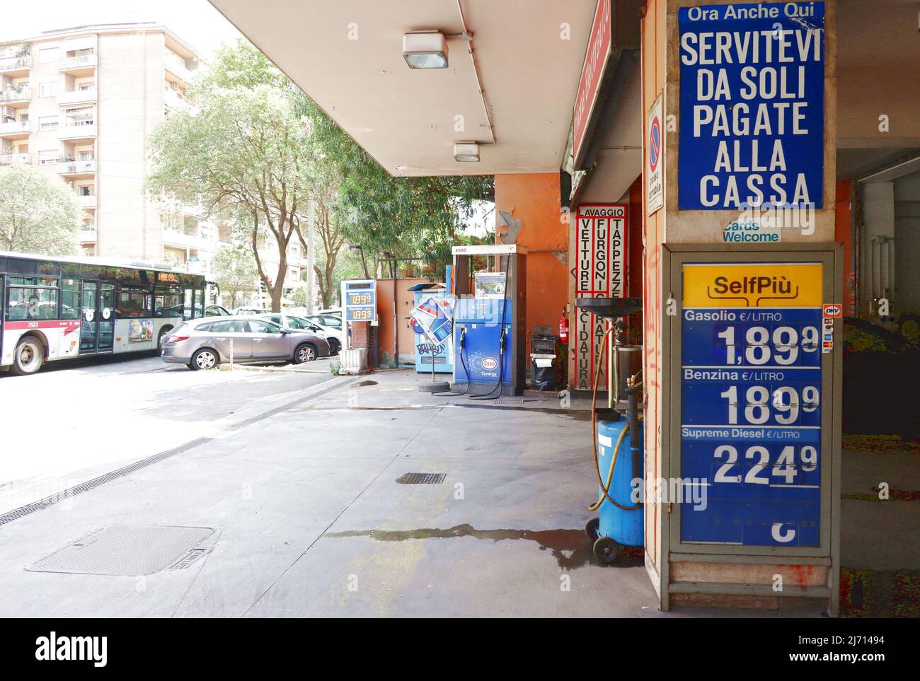 Prices displayed in a petrol station in Rome, Italy, May 4 2022. Italy's government recently