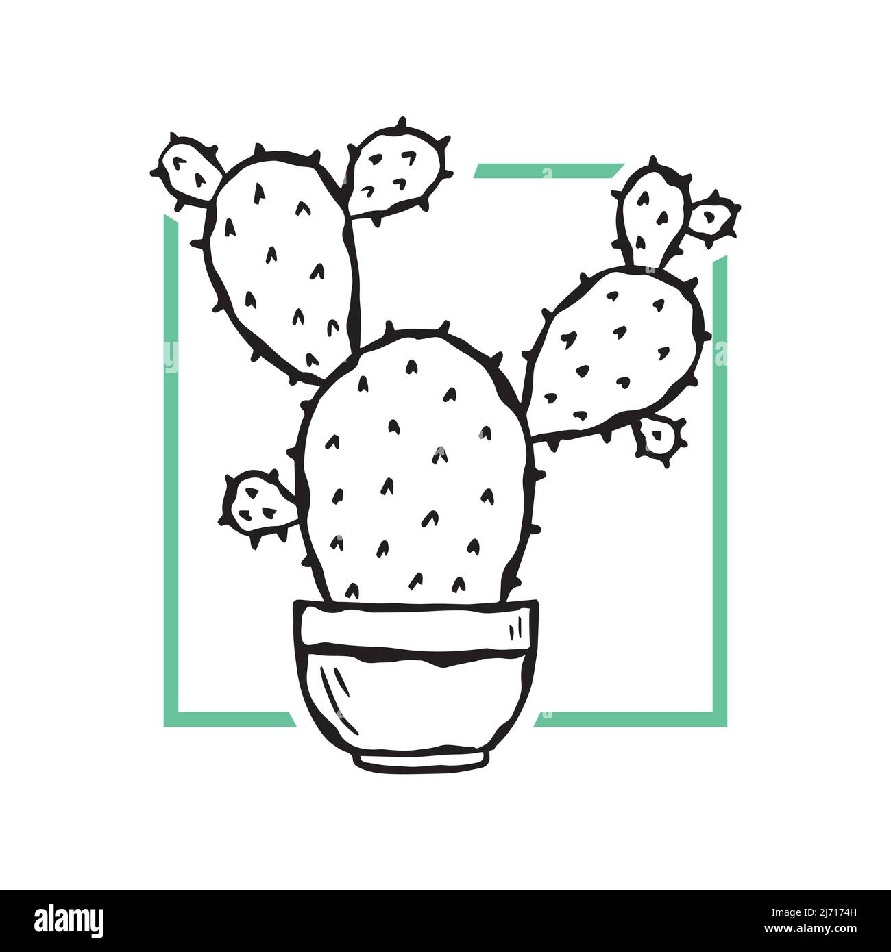 Vector fashion illustration of a cactus in a pot. Trendy minimalistic poster. Stock Vector