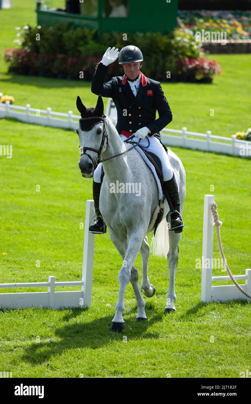 Badminton Horse Trials, Gloucestershire, UK. 5th May 2022. Oliver Townend and Swallow Springs representing Great Britain during the Dressage Phase on Day 1 of the 2022 Badminton Horse Trials presented by MARS at Badminton House near Bristol, Gloucestershire, England, United Kingdom. Jonathan Clarke / Alamy Live News Stock Photo