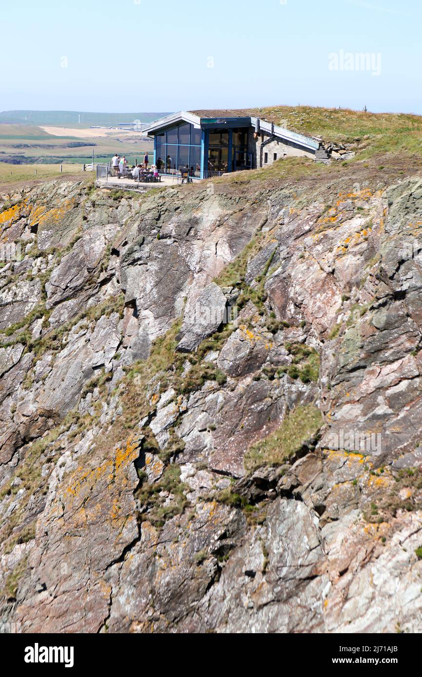 Gallie Craig Coffee House perched on top of cliffs at Scotland's most southerly point of the Mull of Galloway Stock Photo