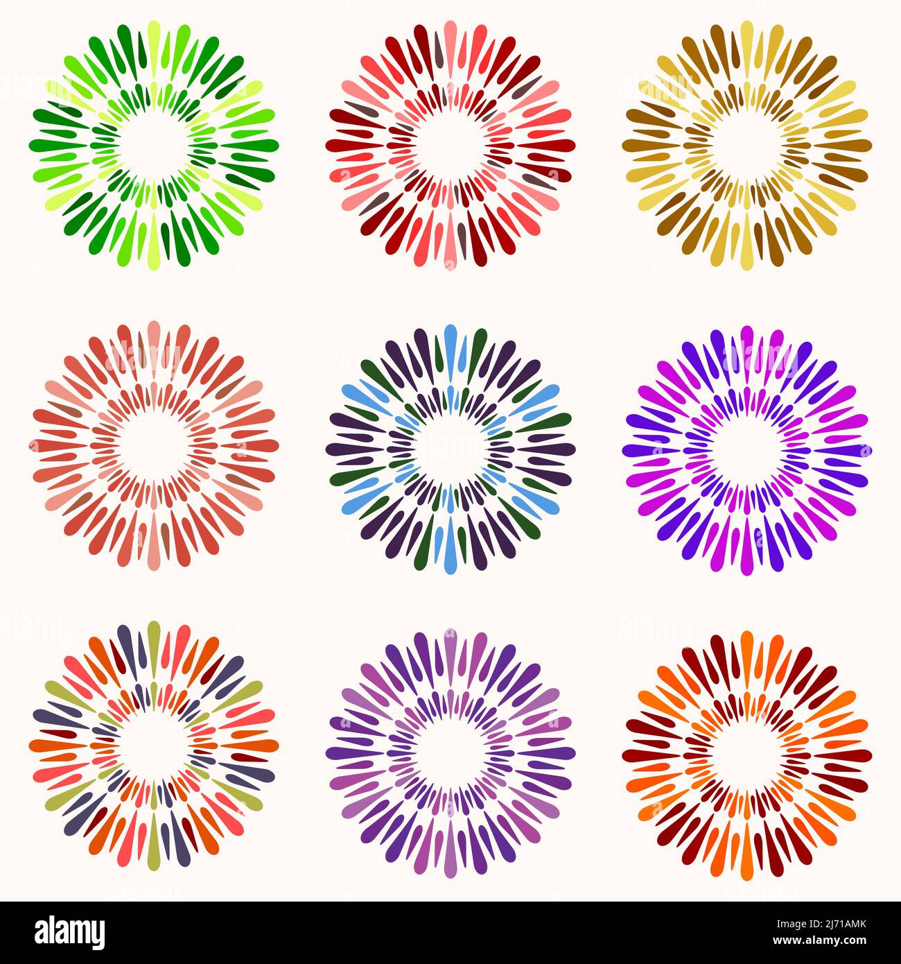 Abstract Colorful Circular Rounded Flower Shaped Elements Set Stock Vector