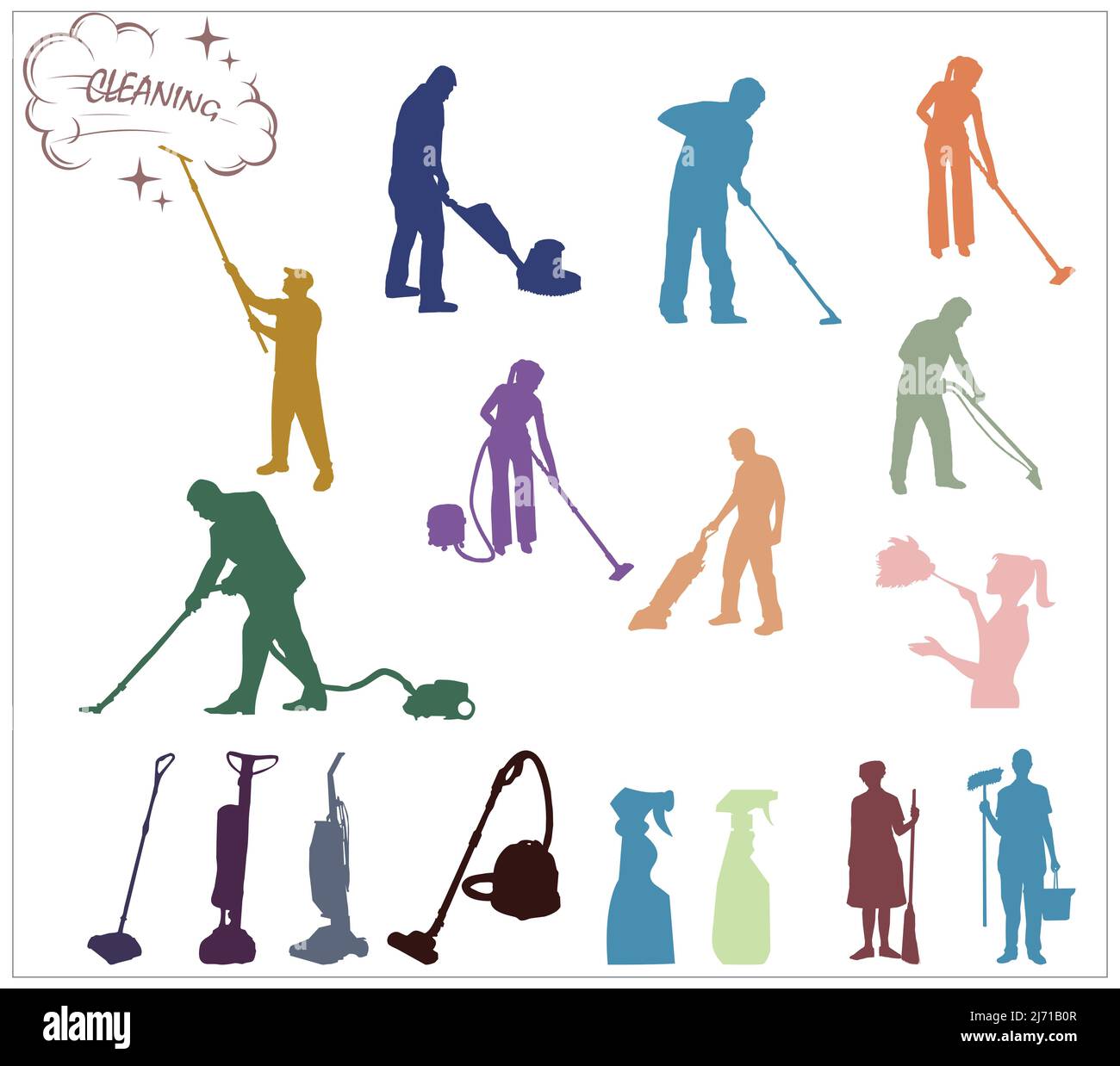 People With Cleaning Tools And Accessories Stock Vector