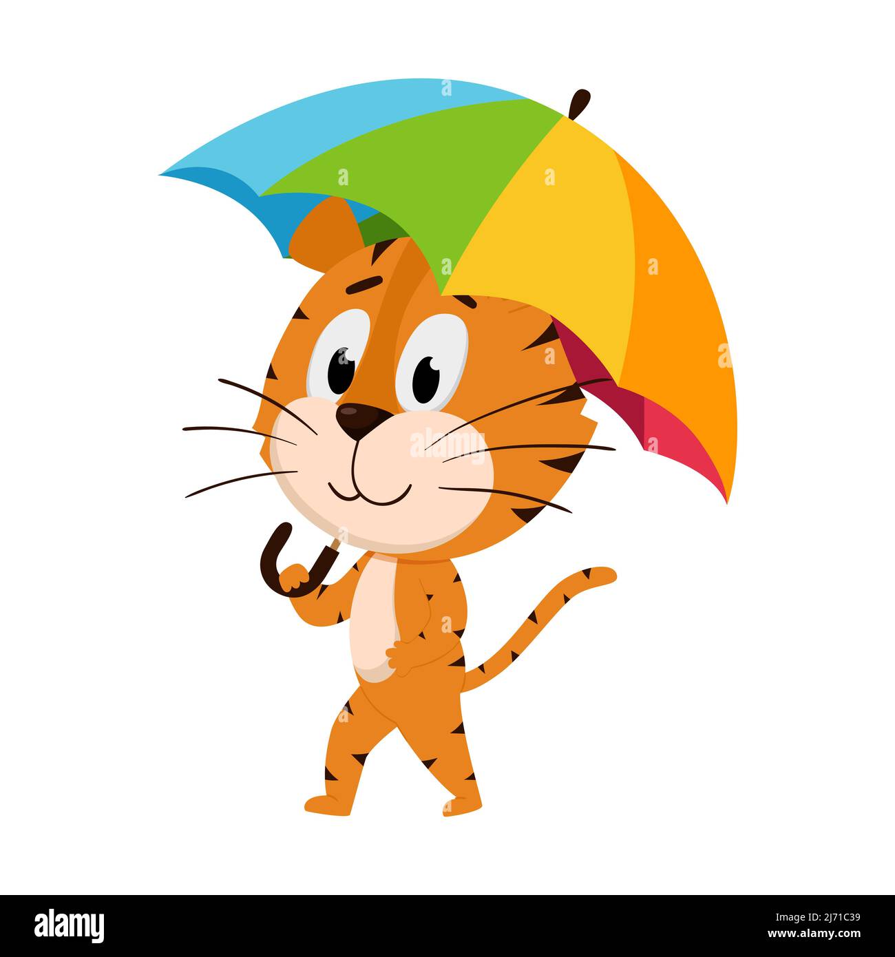 The tiger goes under the umbrella. Cute cartoon character. The tiger is the  symbol of the year 2022. Vector illustration for children. Isolated on a w  Stock Vector Image & Art - Alamy