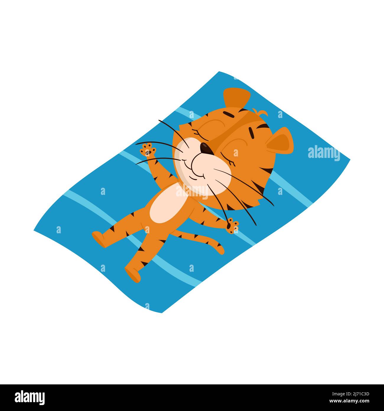 The tiger is sunbathing in the sun, lying on a towel. Cute cartoon  character. The tiger is the symbol of the year 2022. Vector illustration  for childr Stock Vector Image & Art -