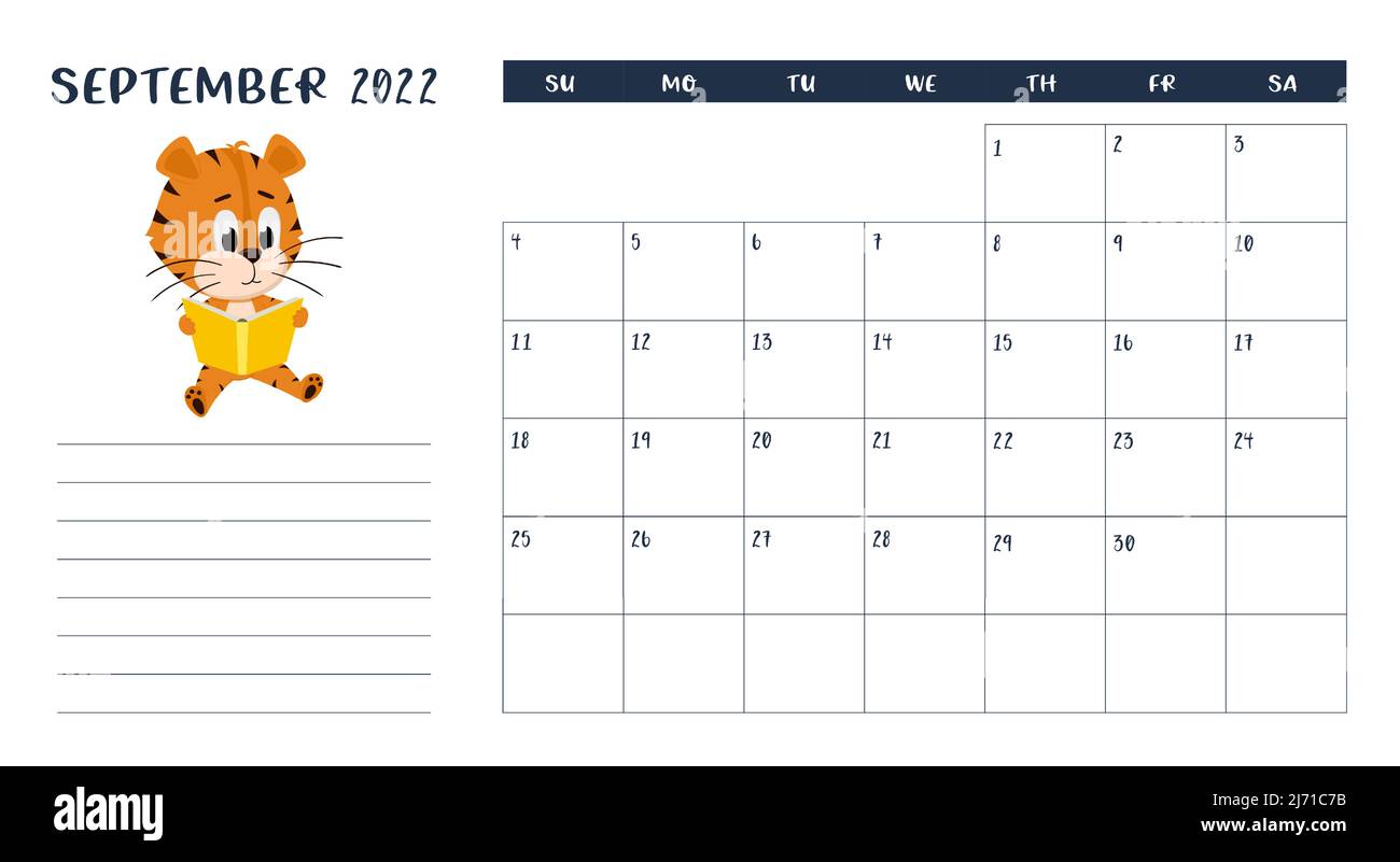 Horizontal desktop calendar page template for May 2022 with a cartoon tiger  symbol of the Chinese year. The week starts on Sunday. Tiger launches a ki  Stock Vector Image & Art - Alamy