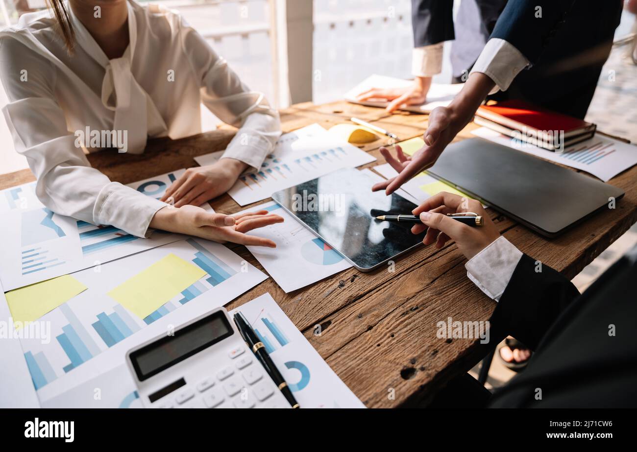 Business People Planning Strategy Analysis from financial document report, Startup Concept Stock Photo