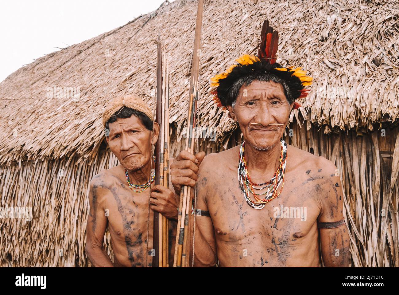 Indian men from the Arara of Laranjal tribe near Xingu River, Amazon, Brazil. 2007. Stock Photo