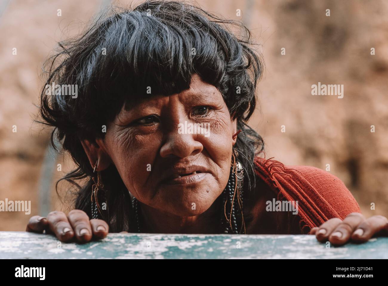 Face of indian woman, member  of the Araweté indigenous tribe of Baixo Amazonas, Pará, Amazon,  Brazil, 2007. Stock Photo
