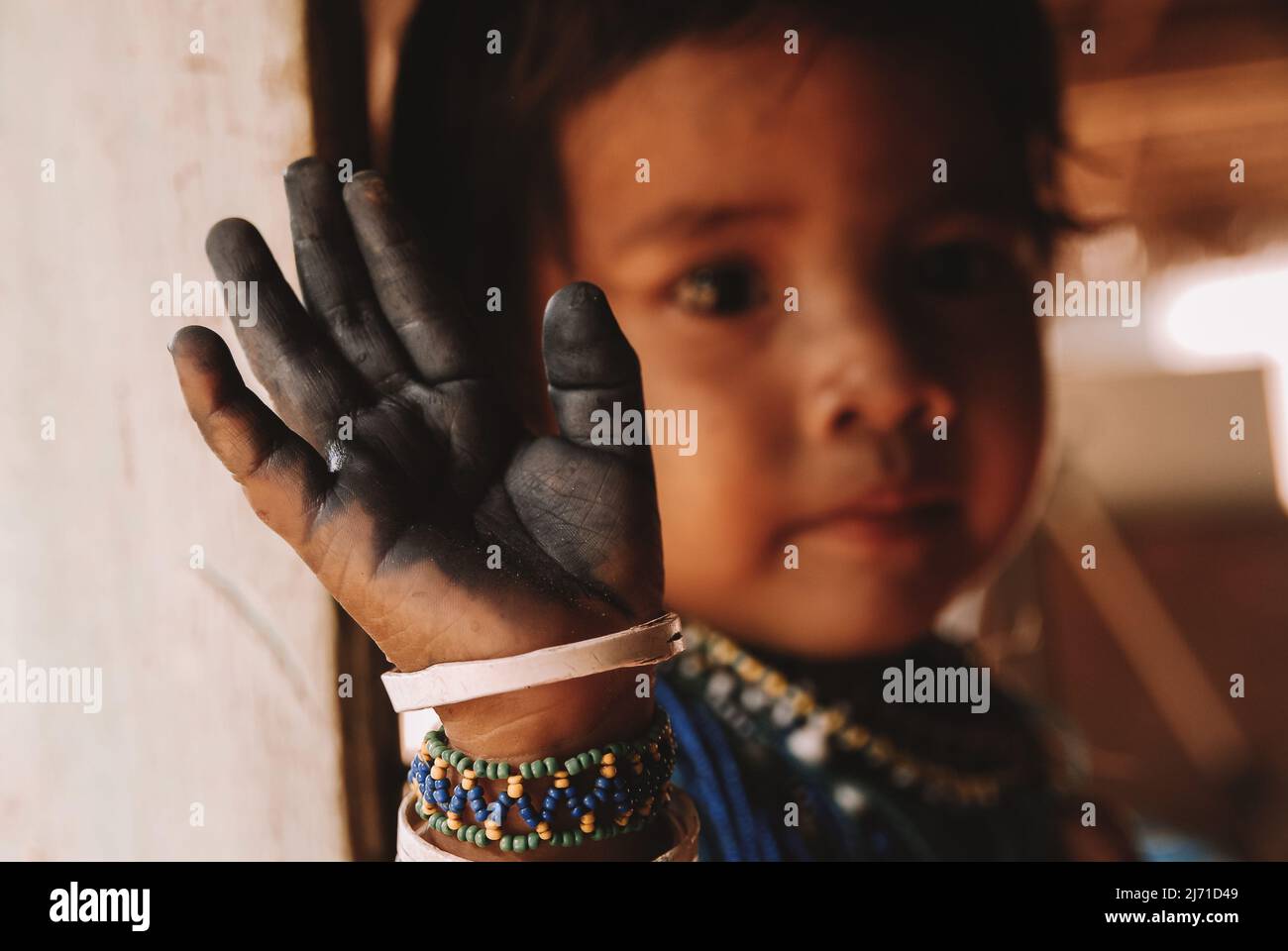 Indian child from the Asurini tribe in the Brazilian Amazon, Xingu River. 2007. Stock Photo