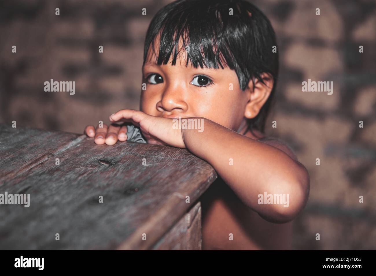 Poverty-stricken child from Baixo Amazonas, Pará, Amazon, Brazil. 2010. Stock Photo