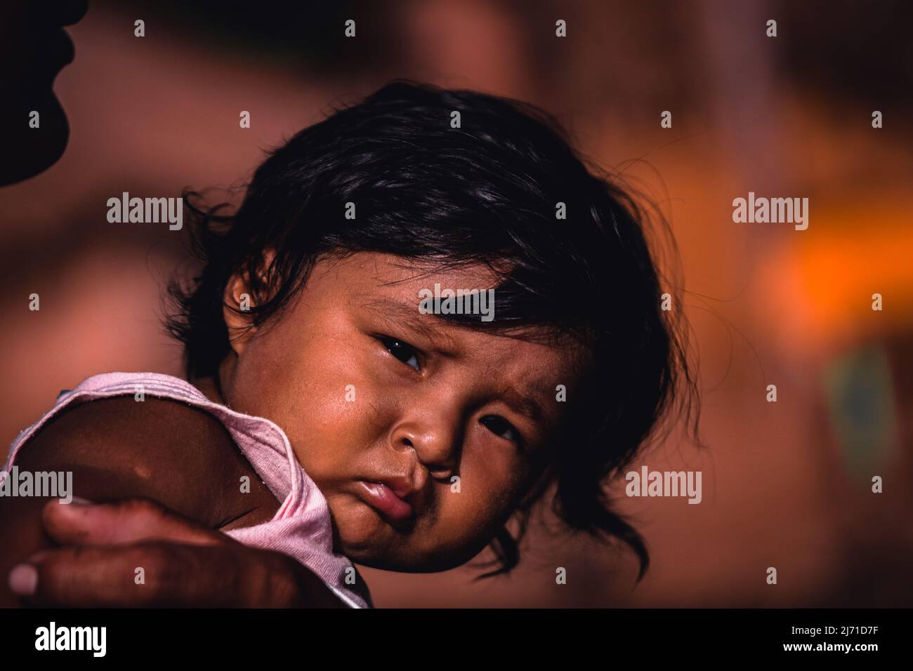 Beautiful baby of indigenous ethnicity. Baixo Amazonas, Pará, Amazon, Brazil.  2010. Stock Photo