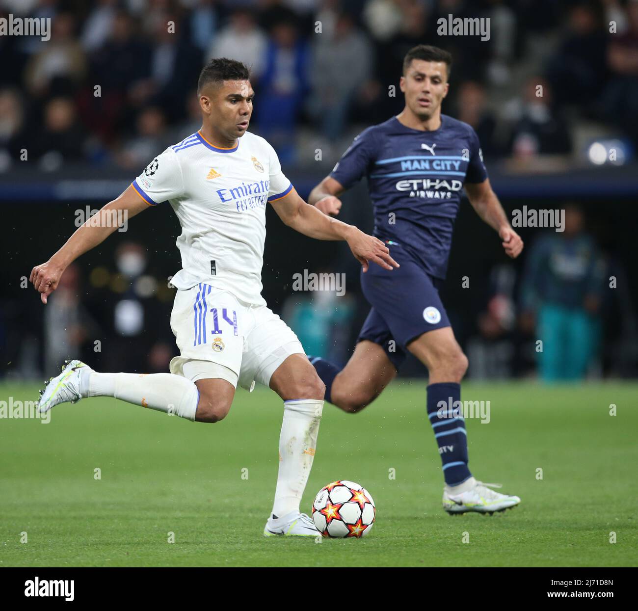 Real Madrid's XXXXX and Manchester City's XXXXXX during Champions League  semifinal 2nd match on May 4th 2022 at Santiago Bernabeu Stadium. Photo:  Cesar Cebolla  ALFAQUI Photo via Newscom Stock Photo - Alamy