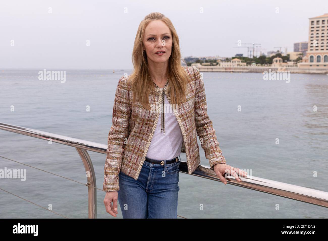 Vanessa Paradis poses before the runway of Chanel Cruise Collection 2022-23  held at Monte Carlo Beach in Monaco. Monaco on May 5th, 2022. Photo by Marco  Piovanotto/ABACAPRESS.COM Stock Photo - Alamy