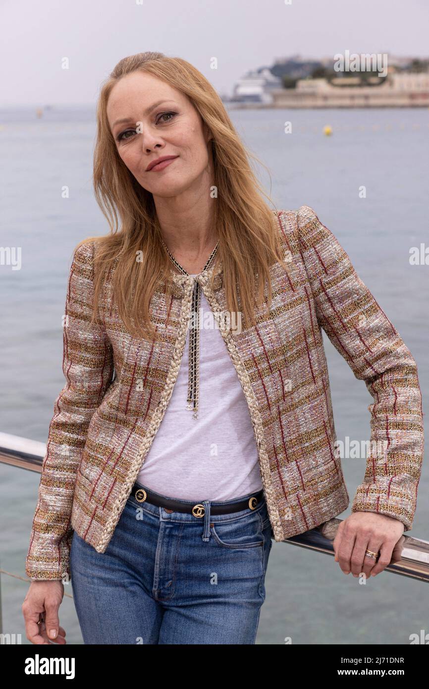 Vanessa Paradis poses before the runway of Chanel Cruise