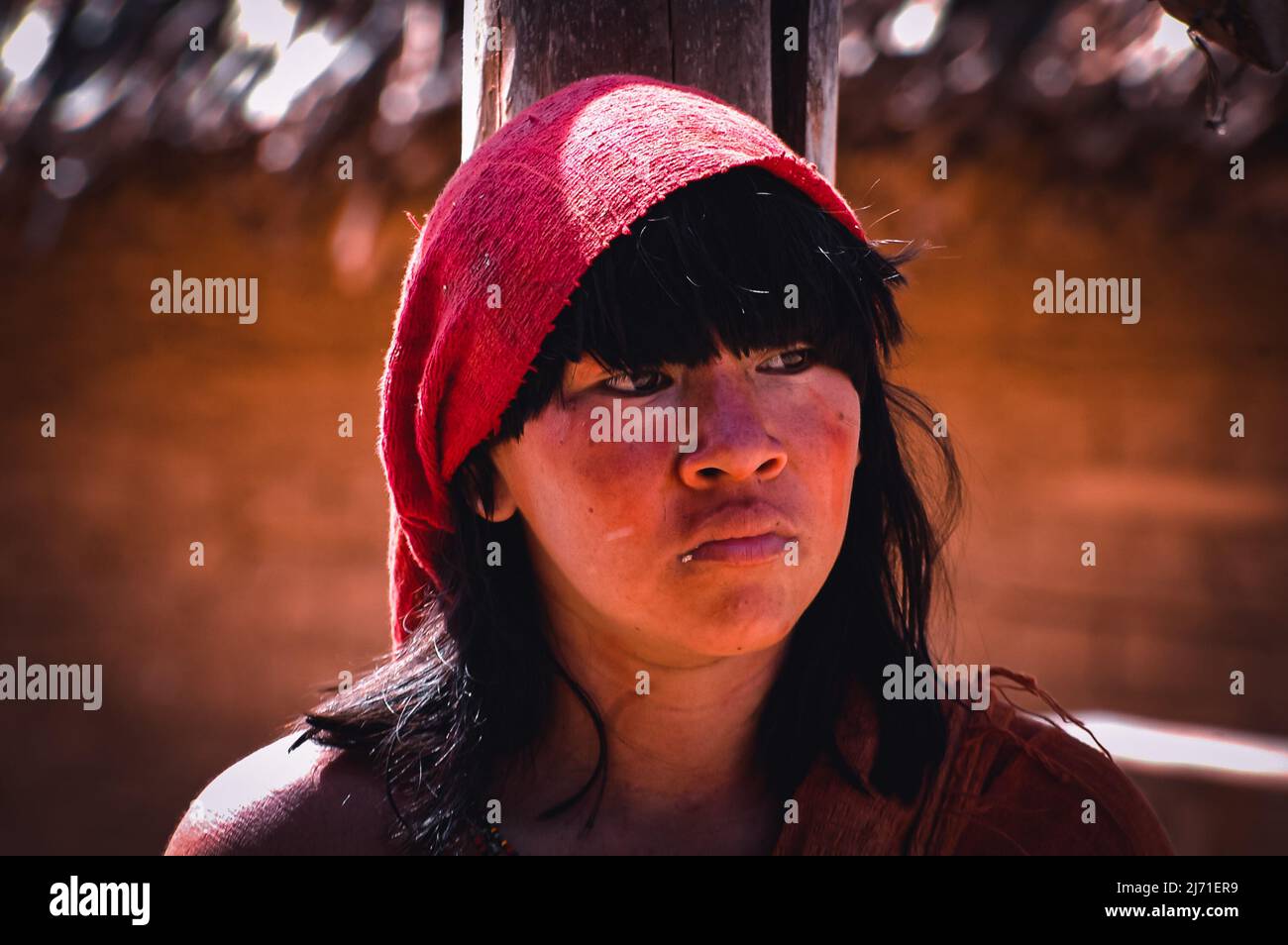 Indian woman from the Araweté tribe. Índia Amazônica Brasileira. Xingu River, Altamira, Brazilian Amazon 2007. Stock Photo