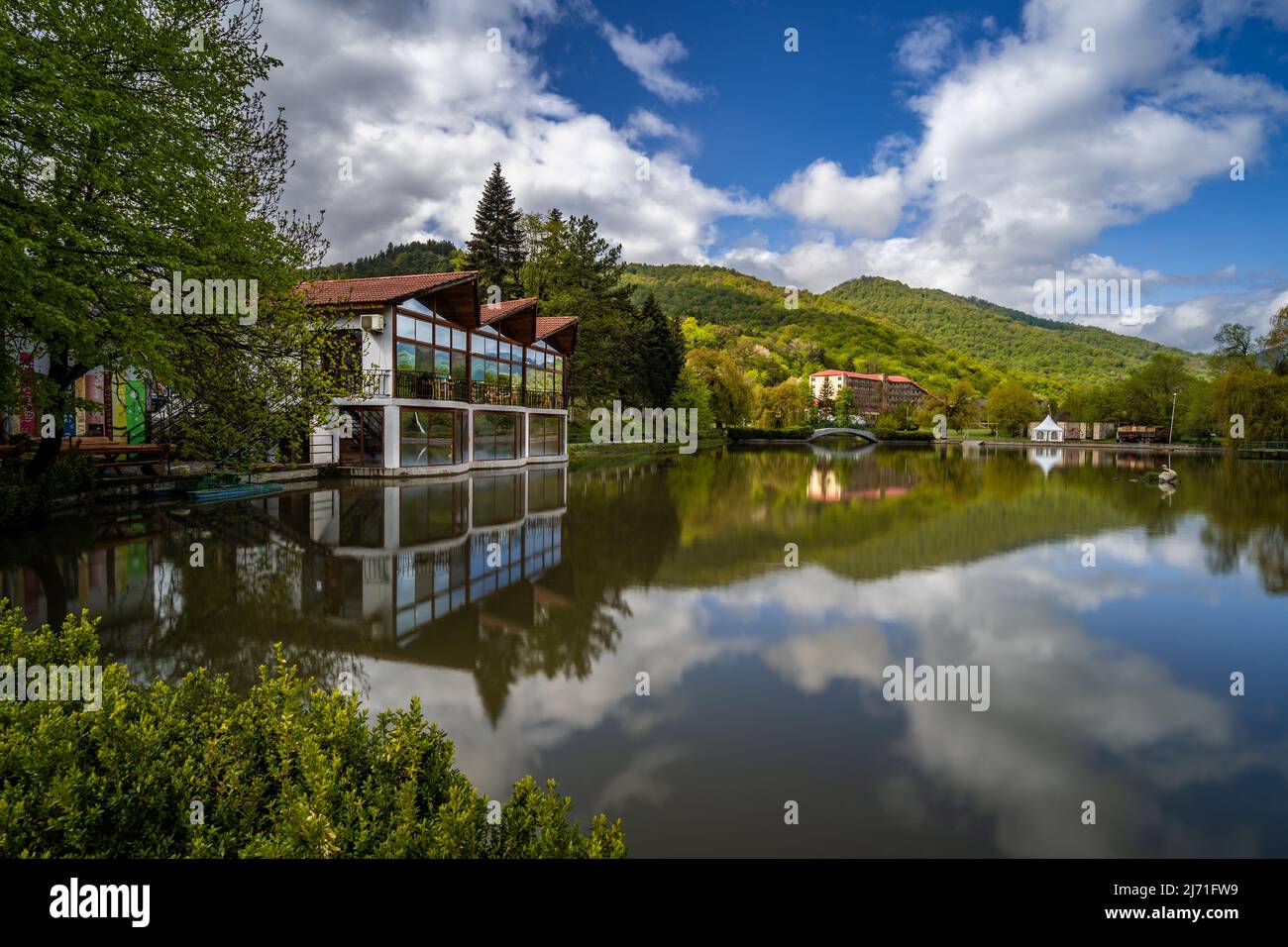 Dilijan, Armenia - May 4, 2022 - Clouds formation moving above the artificial city lake of Dilijan, Armenia Stock Photo