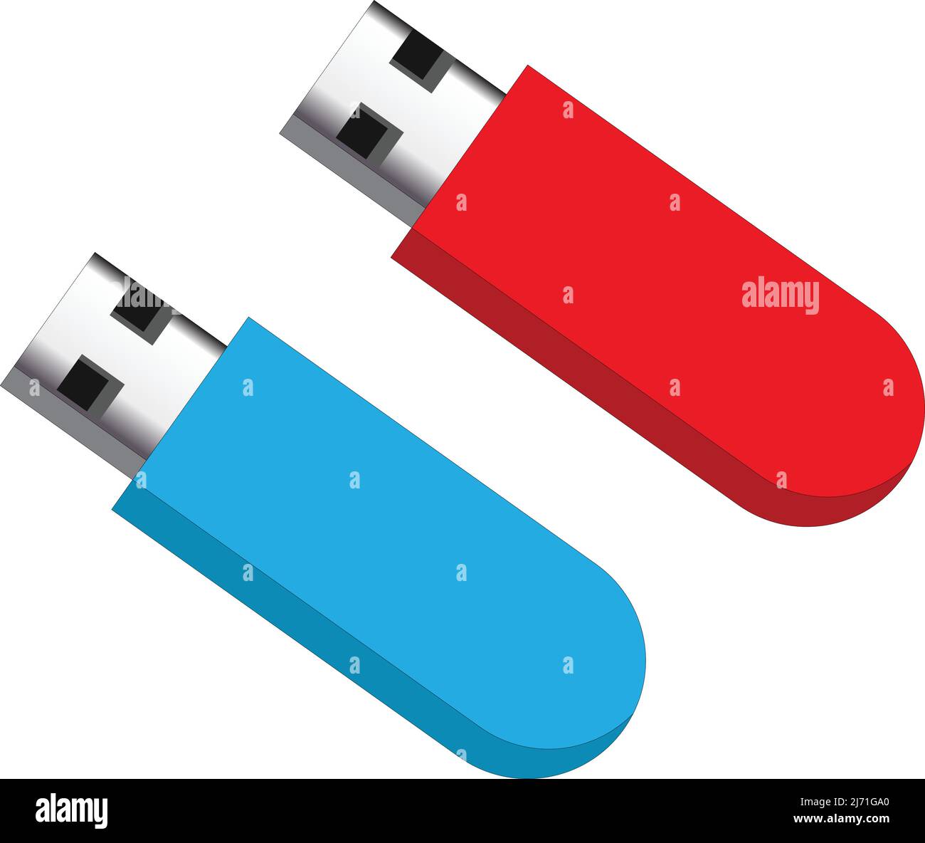 USB pen drives blue and red, flash drive isolated. with white background Stock Vector