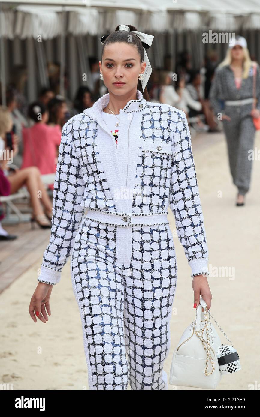 A model walks the runway during Chanel Cruise Collection 2022-23 held at Monte  Carlo Beach in Monaco. Monaco on May 5th, 2022. Photo by Marco  Piovanotto/ABACAPRESS.COM Stock Photo - Alamy