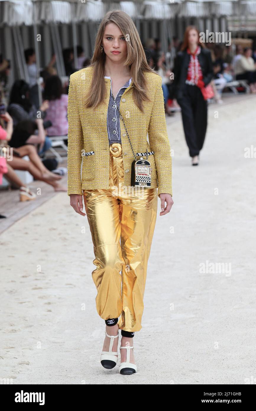 A model walks the runway during Chanel Cruise Collection 2022-23 held at Monte  Carlo Beach in Monaco. Monaco on May 5th, 2022. Photo by Marco  Piovanotto/ABACAPRESS.COM Stock Photo - Alamy