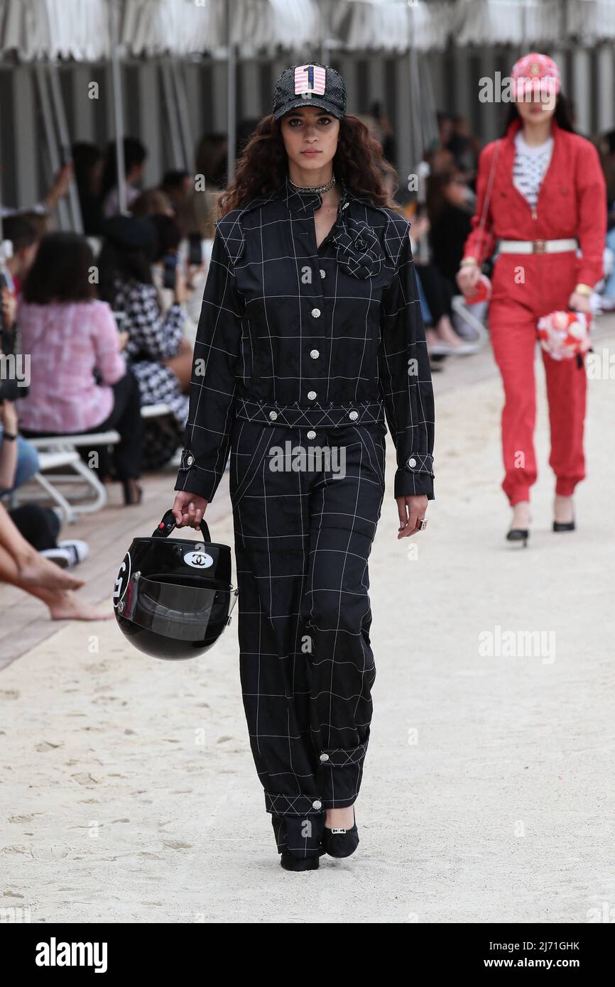 A model walks the runway during Chanel Cruise Collection 2022-23 held at Monte  Carlo Beach in Monaco. Monaco on May 5th, 2022. Photo by Marco Piovanotto/ ABACAPRESS.COM Stock Photo - Alamy