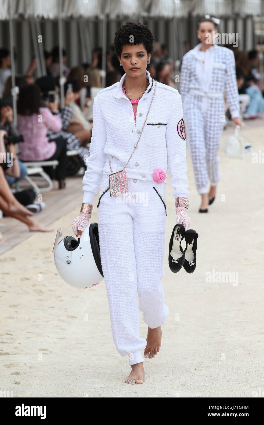 A model walks the runway during Chanel Cruise Collection 2022-23 held at  Monte Carlo Beach in Monaco. Monaco on May 5th, 2022. Photo by Marco  Piovanotto/ Stock Photo - Alamy