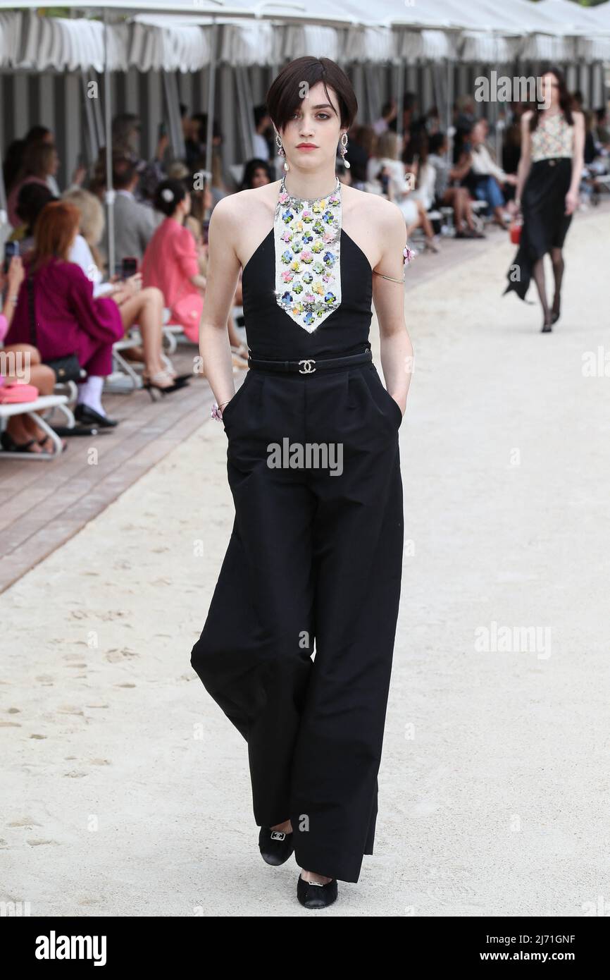 A model walks the runway during Chanel Cruise Collection 2022-23 held at  Monte Carlo Beach in Monaco. Monaco on May 5th, 2022. Photo by Marco  Piovanotto/ABACAPRESS.COM Stock Photo - Alamy