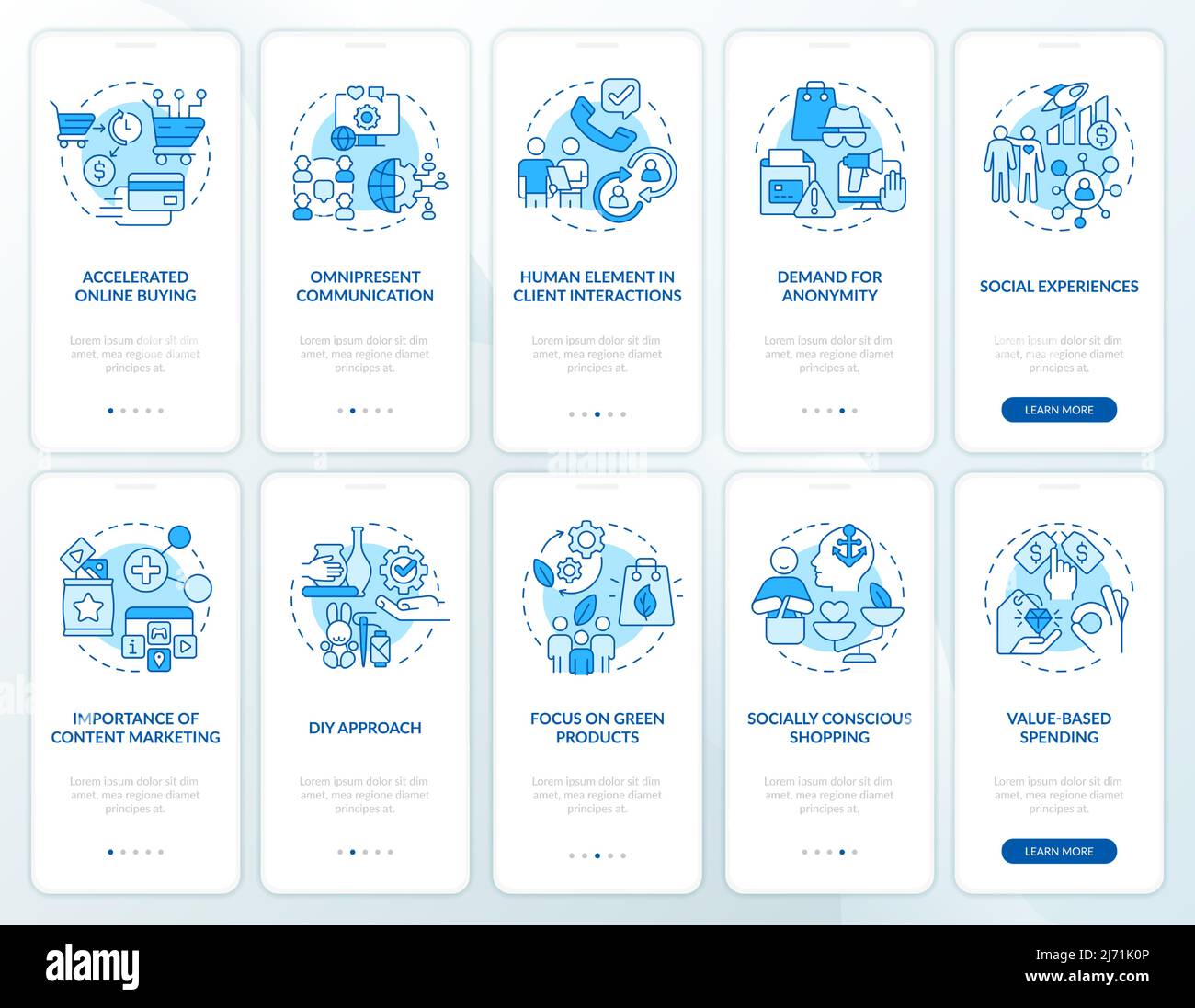Customer needs blue onboarding mobile app screen set Stock Vector Image ...