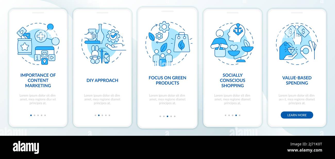 Customer behavior tendencies blue onboarding mobile app screen Stock ...