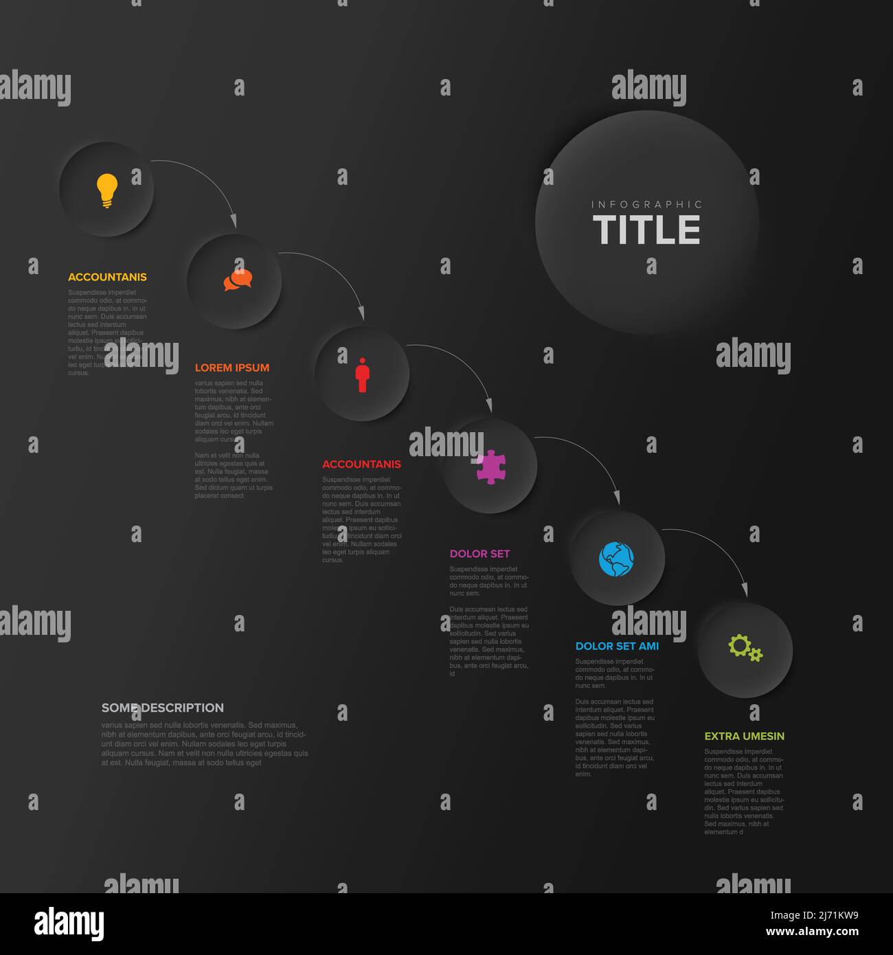 Vector dark diagonal progress steps template with arrows made from six ...