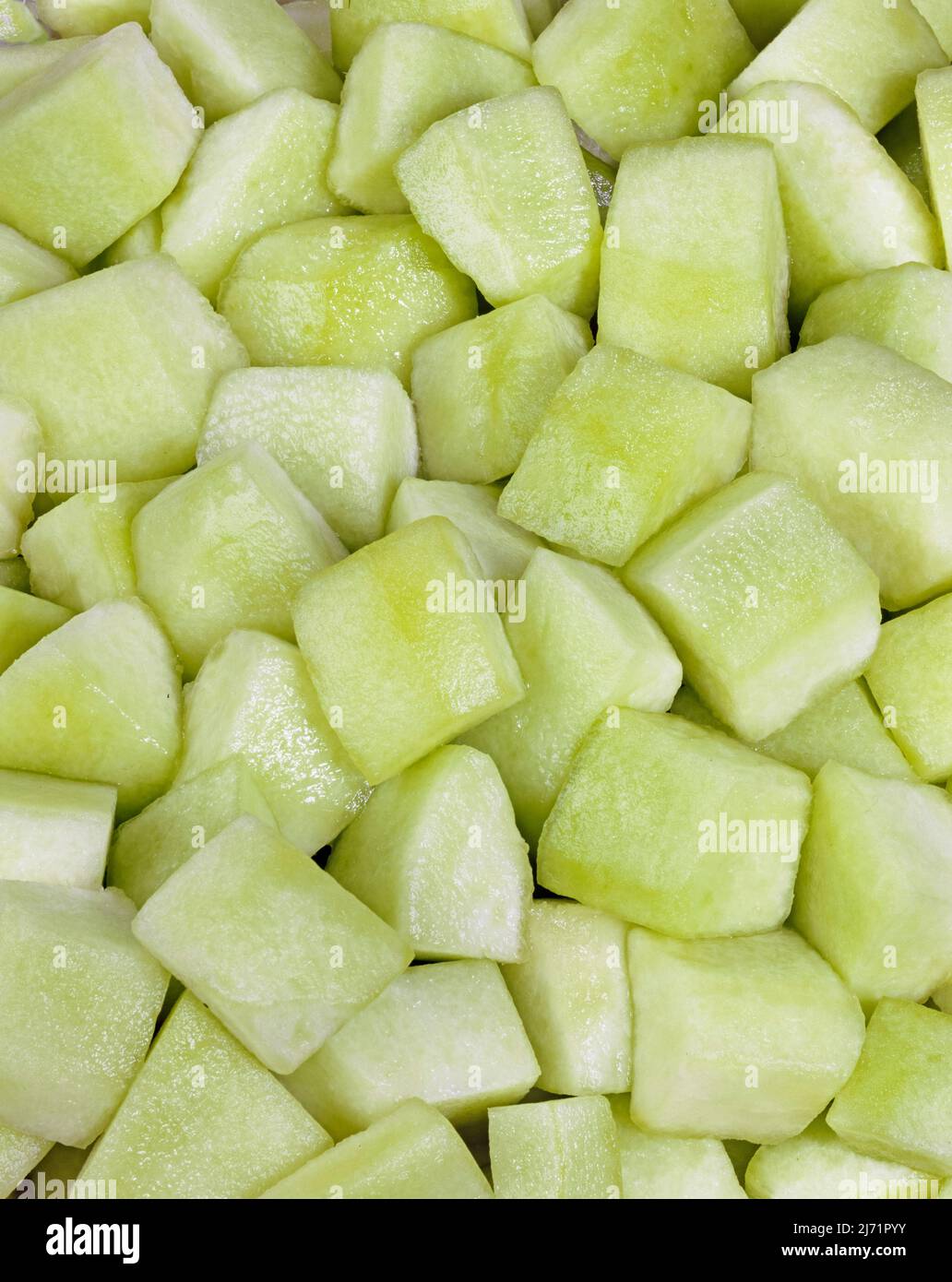 Honeydew Melon cut in juicy chunks. Image from 4x5 inch film transparency. Stock Photo