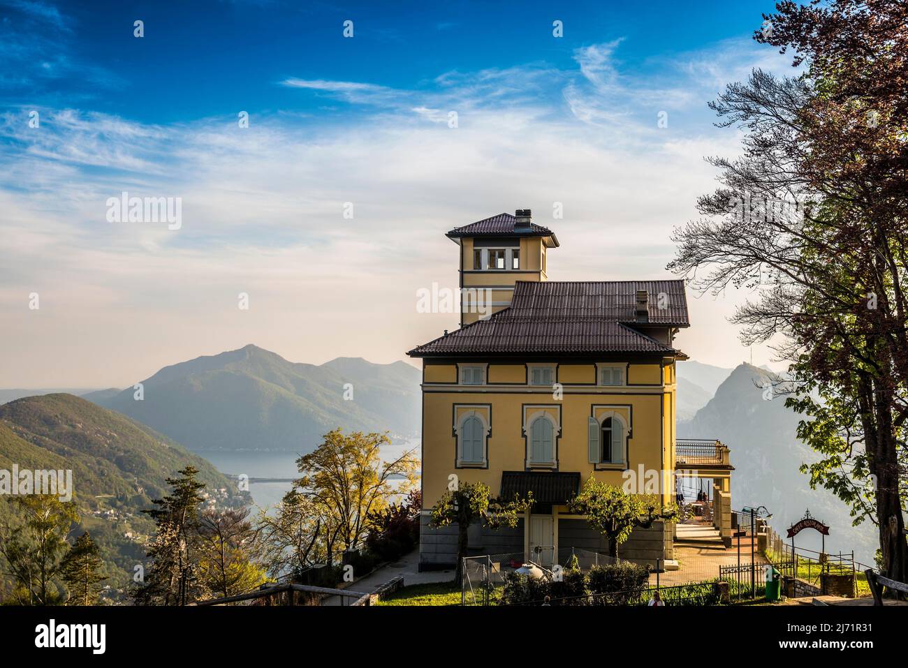 Palazzo with restaurant, Monte Bre, Lugano, Lake Lugano, Ticino, Switzerland Stock Photo