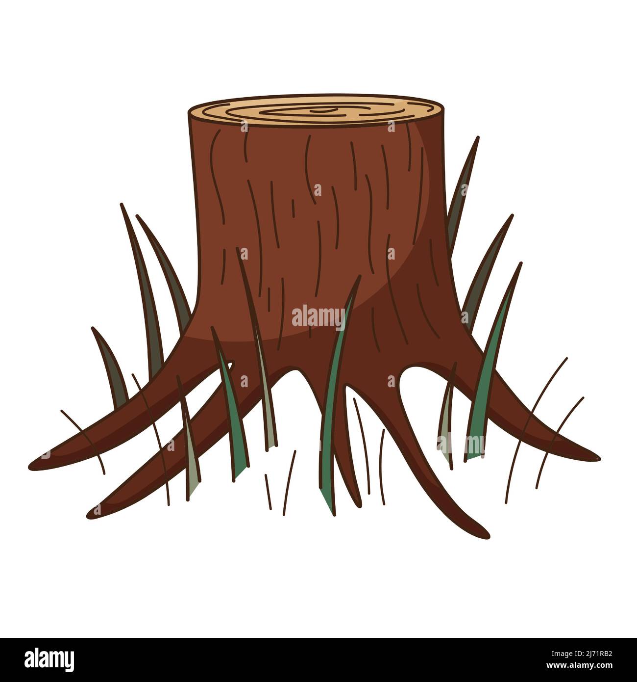 A stump of a tree. Forest, nature. Decorative element with an outline. Doodle, hand-drawn. Flat design. Color vector illustration. Isolated on a white Stock Vector