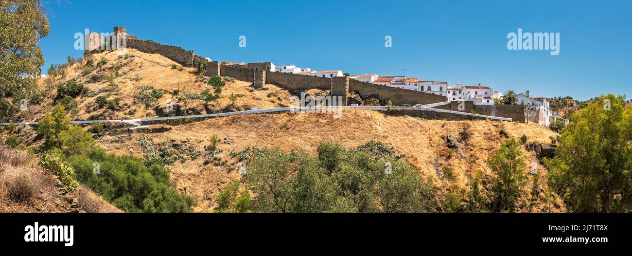 Panoramic view of Mértola castle in Portugal on a sunny day in summer. Stock Photo